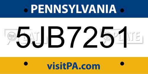 5JB7251 Pennsylvania License Plate