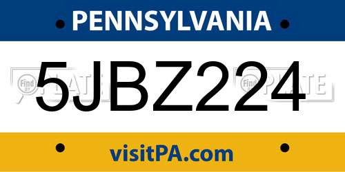 5JBZ224 Pennsylvania License Plate