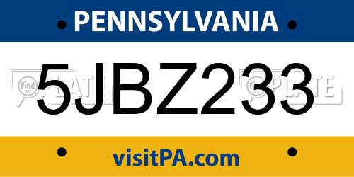 5JBZ233 Pennsylvania License Plate