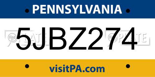 5JBZ274 Pennsylvania License Plate