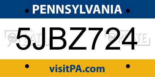 5JBZ724 Pennsylvania License Plate