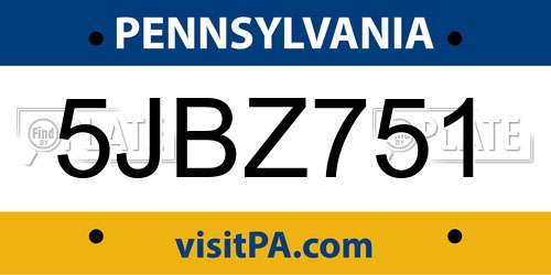 5JBZ751 Pennsylvania License Plate