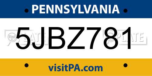 5JBZ781 Pennsylvania License Plate