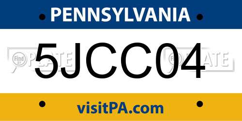 5JCC04 Pennsylvania License Plate
