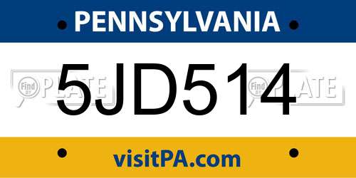 5JD514 Pennsylvania License Plate