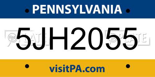 5JH2055 Pennsylvania License Plate
