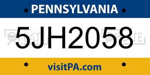 5JH2058 Pennsylvania License Plate