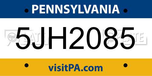 5JH2085 Pennsylvania License Plate