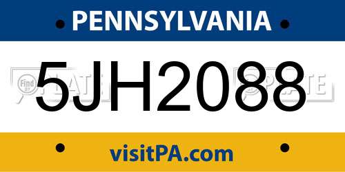 5JH2088 Pennsylvania License Plate