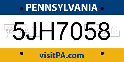 5JH7058 Pennsylvania License Plate