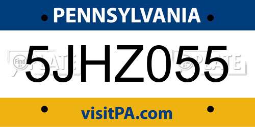 5JHZ055 Pennsylvania License Plate