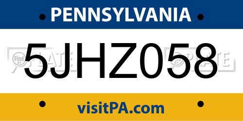 5JHZ058 Pennsylvania License Plate