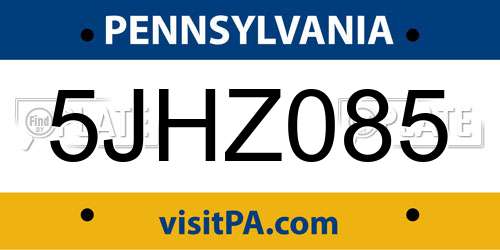 5JHZ085 Pennsylvania License Plate