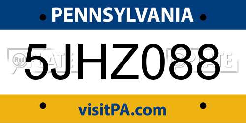 5JHZ088 Pennsylvania License Plate