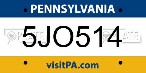 5JO514 Pennsylvania License Plate