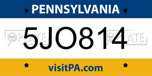 5JO814 Pennsylvania License Plate