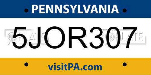 5JOR307 Pennsylvania License Plate