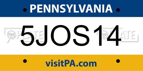 5JOS14 Pennsylvania License Plate