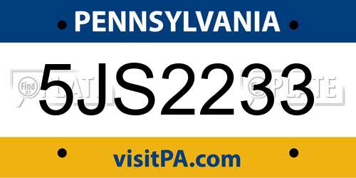 5JS2233 Pennsylvania License Plate