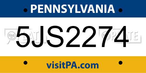 5JS2274 Pennsylvania License Plate