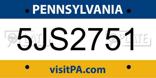 5JS2751 Pennsylvania License Plate