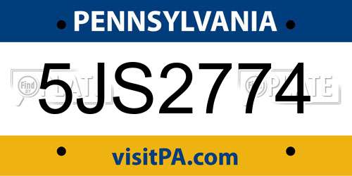 5JS2774 Pennsylvania License Plate
