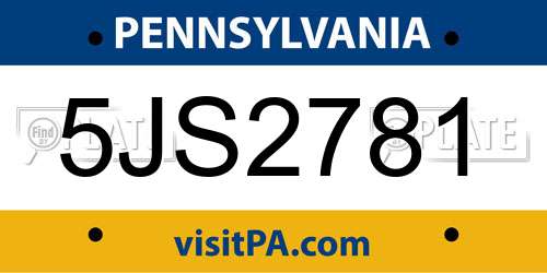 5JS2781 Pennsylvania License Plate