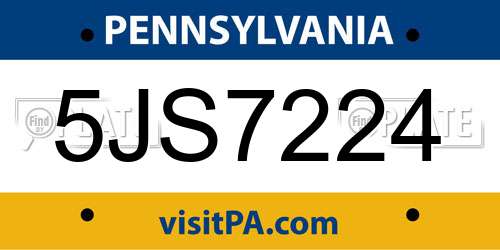 5JS7224 Pennsylvania License Plate