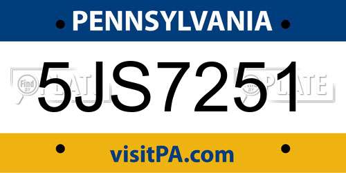 5JS7251 Pennsylvania License Plate