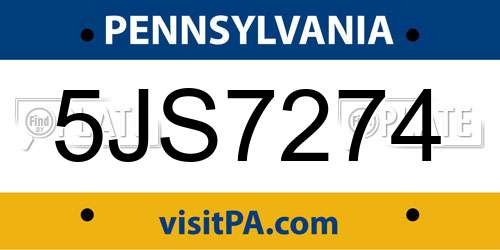 5JS7274 Pennsylvania License Plate