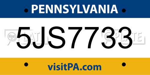 5JS7733 Pennsylvania License Plate