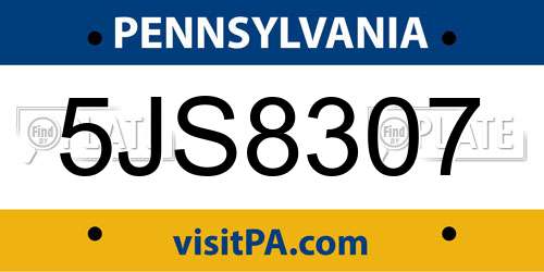 5JS8307 Pennsylvania License Plate