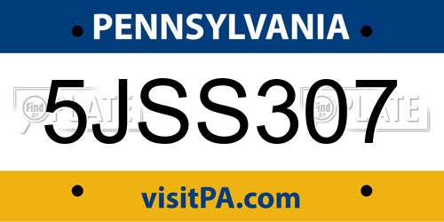 5JSS307 Pennsylvania License Plate