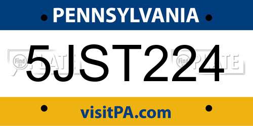 5JST224 Pennsylvania License Plate