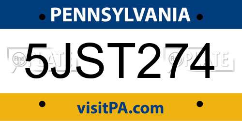 5JST274 Pennsylvania License Plate