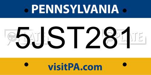 5JST281 Pennsylvania License Plate