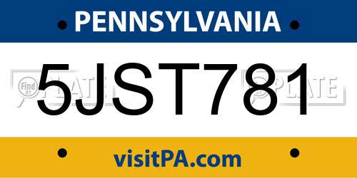 5JST781 Pennsylvania License Plate