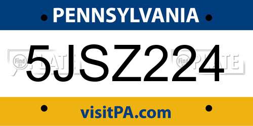 5JSZ224 Pennsylvania License Plate