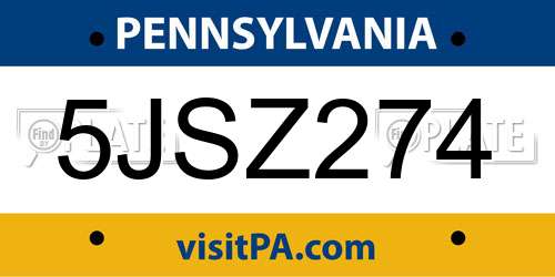 5JSZ274 Pennsylvania License Plate