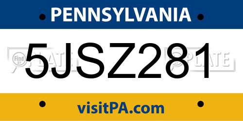 5JSZ281 Pennsylvania License Plate