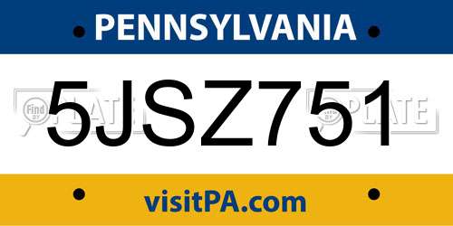 5JSZ751 Pennsylvania License Plate