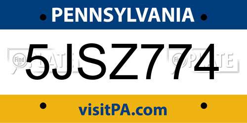 5JSZ774 Pennsylvania License Plate