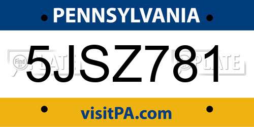 5JSZ781 Pennsylvania License Plate