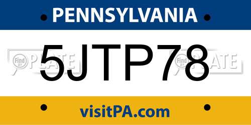 5JTP78 Pennsylvania License Plate