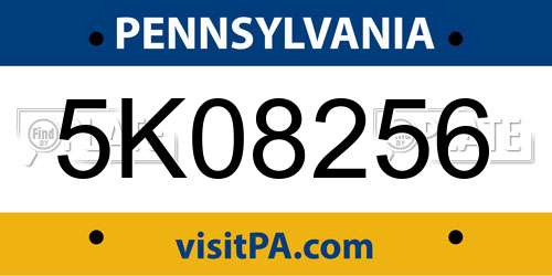 5K08256 Pennsylvania License Plate