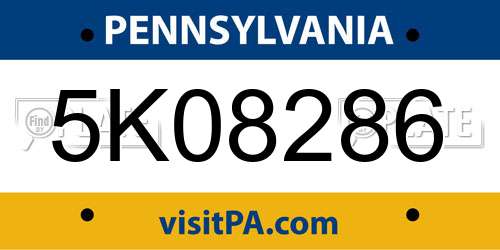 5K08286 Pennsylvania License Plate