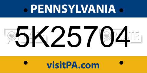 5K25704 Pennsylvania License Plate