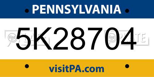 5K28704 Pennsylvania License Plate