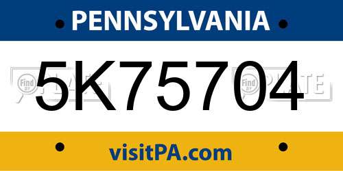 5K75704 Pennsylvania License Plate