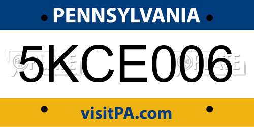 5KCE006 Pennsylvania License Plate